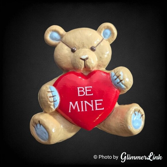 Teddie Hugglesbie Jewelry - Vintage Teddy Hugglesbie Gibson Greetings Valentine Bear Be Mine Heart Brooch